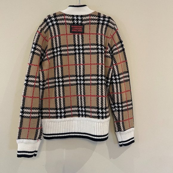 KIDS CHECK & LEOPARD MERINO WOOL JACQUARD CARDIGAN 7/8Y - Picture 6 of 10